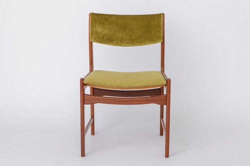 1 of 5 Vintage Teak Dining Chair 1970s Germany, Restored Wood Frame, Green Upholstered Seat, Mid Century Modern