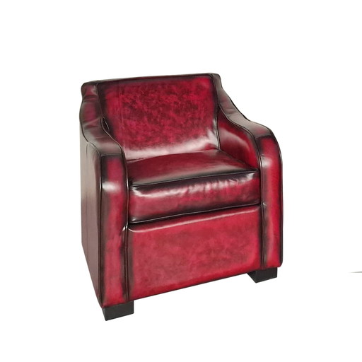 Crawley Classic Chesterfield Armchairs Set - Antique Red, Leather