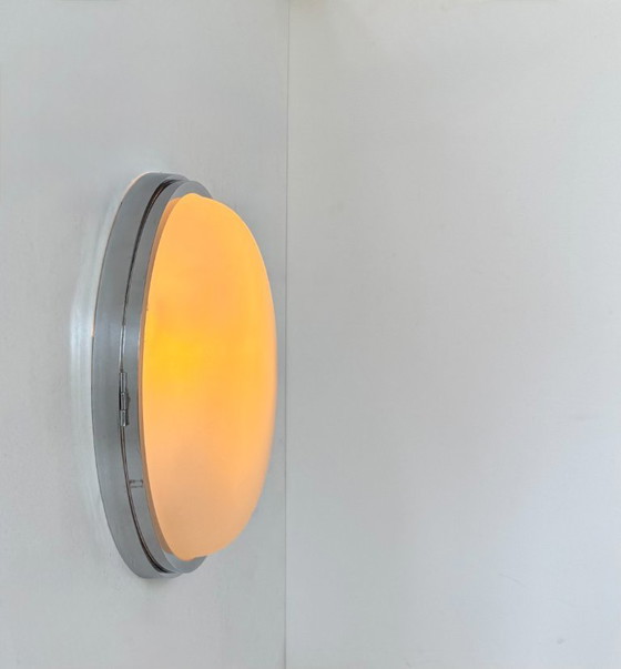 Image 1 of Applique vintage XL, metallo cromato e vetro sabbiato, Francia, 1930