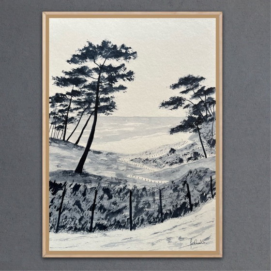 Image 1 of Tusche auf Papier, 30x21cm. Gerahmt.