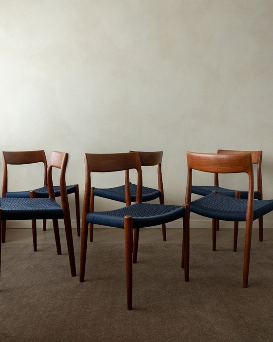Image 1 of Danish Modern Teak Dining Chairs Model 77 by Niels Otto Møller for J.L. Møllers Møbelfabrik, Denmark, 1960s, Set of 6