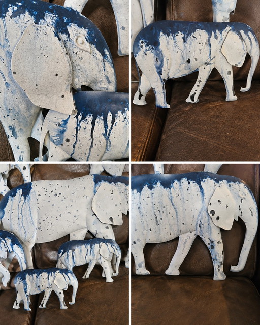 Einzigartige und beeindruckende 3D-Metallwandskulptur einer Elefantenfamilie – wanddecoratie (photo 2 of 5)