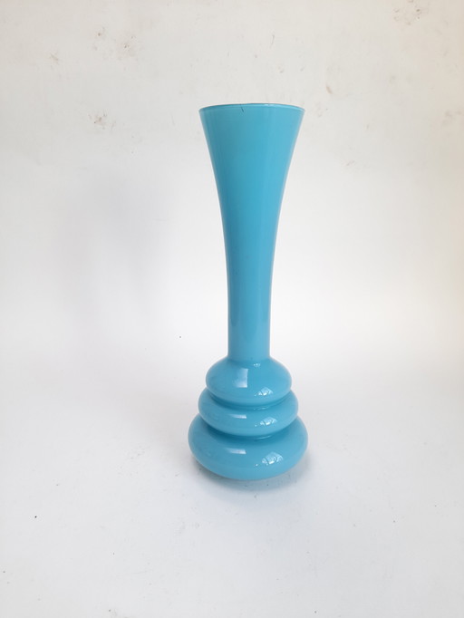 Blue opaline vase with space age rings