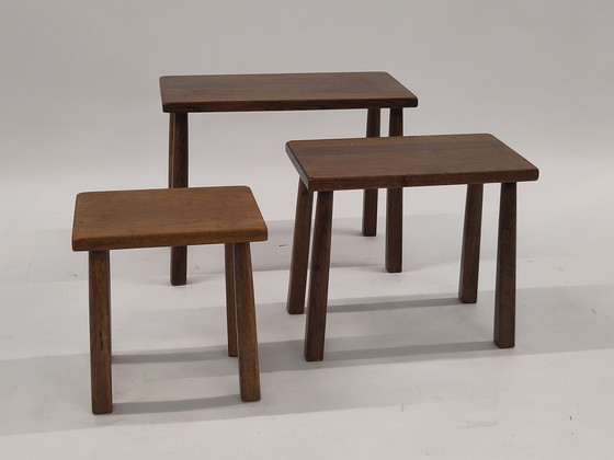 Image 1 of Brutalist nesting tables oak wood