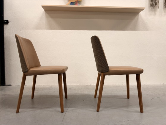 2 Montis Back me Up Chaises de salle à manger cuir marron tissu vert, Autre, Multicolore (photo 3 sur 9)