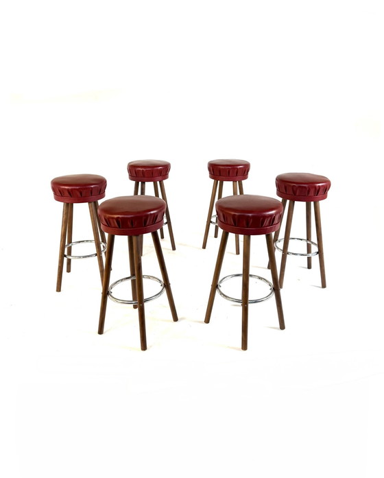 Image 1 of Ensemble de 6 tabourets de bar vintage des années 70
