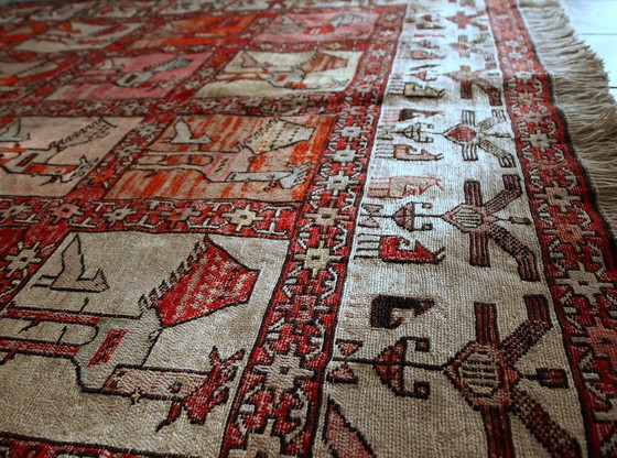 Image 1 of Handmade vintage Persian Sumak silk kilim 4.1' x 6' (125cm x 183cm) 1960s - 1C483