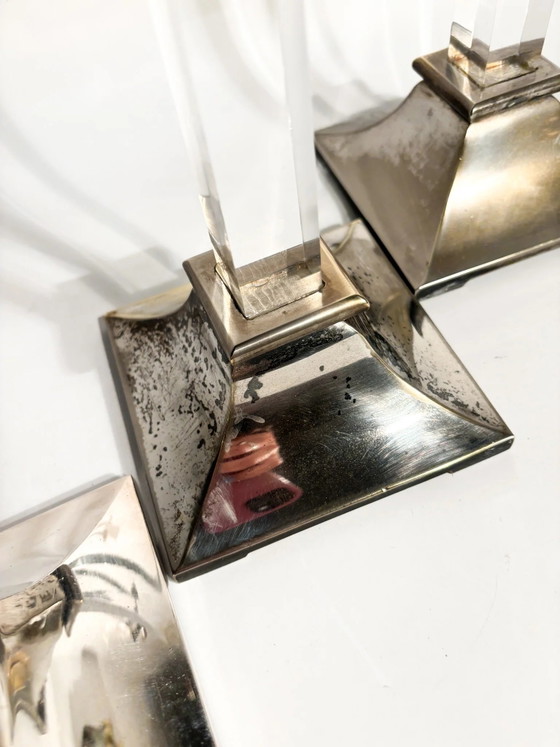 Set of 3 1970s Plexiglass and Silver-Plated Metal Candle Holders – Decorative Objects (photo 6 of 12)