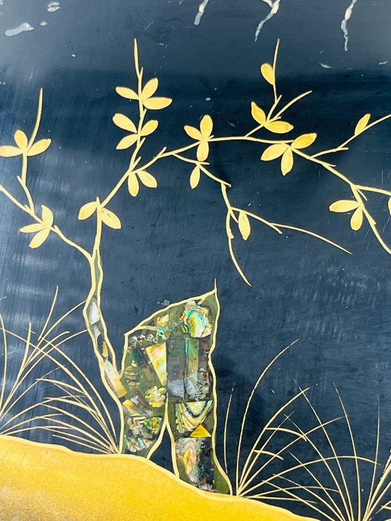 Image 1 of Plateau Art Déco en fixé sous verre et nacre