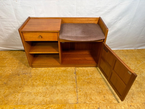 Image 1 of Mid-century retro vintage teak telephone seat by Nathan 1960–1970.    Stylish utility|iconic british design|functional storage