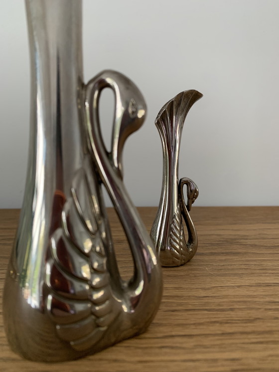 Image 1 of Jarrones de cisne plateados estilo art déco francés
