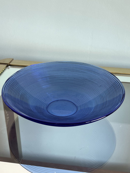 Cuenco vintage azul acanalado
