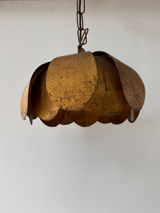 Image 1 of Vintage gold-tone metal pendant light, France, 1970