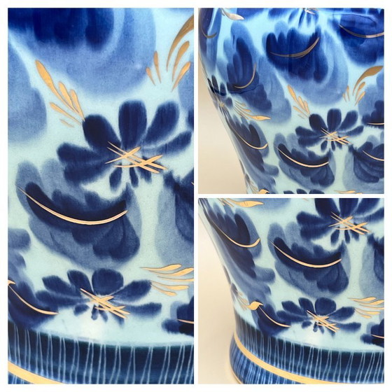 Image 1 of H. Bequet, Jarrón de jengibre, Azul vibrante con detalles dorados, Espectacular