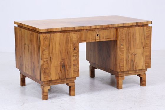 Image 1 of Art Déco desk 1920s original | Antique walnut office desk | Vintage wooden executive desk | #05-18