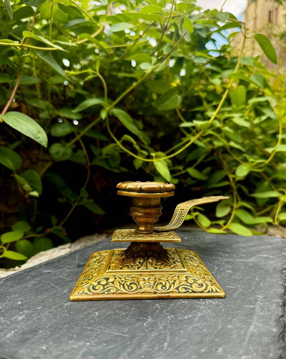 Large brass candlestick from the Art Nouveau period. – Candle holders (photo 4 of 7)