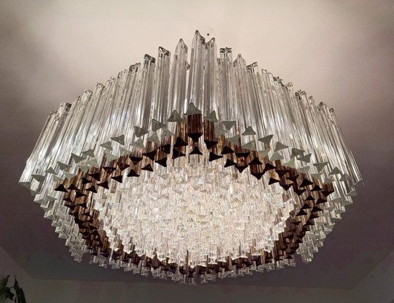 Image 1 of Weelderige kroonluchter van Paolo Venini voor Vivarini, Muranoglas/Prismaglas, Italië, jaren 70, op maat gemaakt