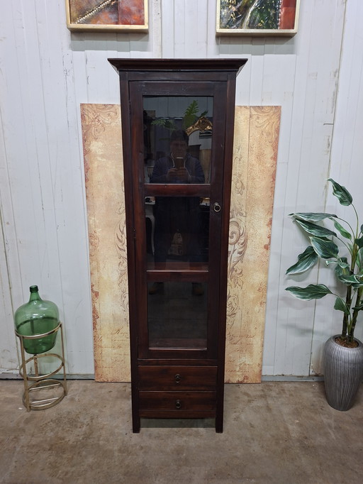 Colonial teak display cabinet, china cabinet, bookcase, dimensions: 59x41cm and 191cm high.
