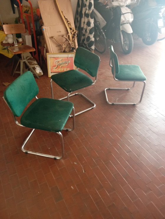 Image 1 of Sedie stile Marcel Breuer b32 Bauhaus design+tavolo vetro colonne in acciaio design 