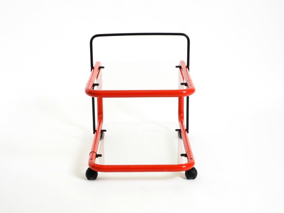 Image 1 of Carrello bar o di servizio postmoderno italiano degli anni '80 in metallo e vetro