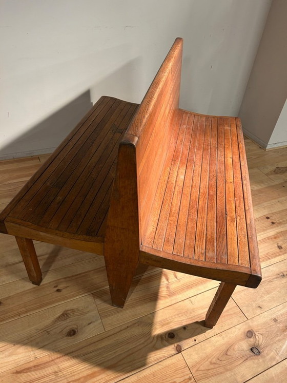 Image 1 of Banc de train industriel vintage 1950s