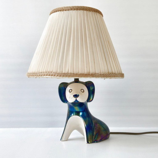 Vintage 1960s Iridescent Ceramic Dog Lamp by Maison Verceram