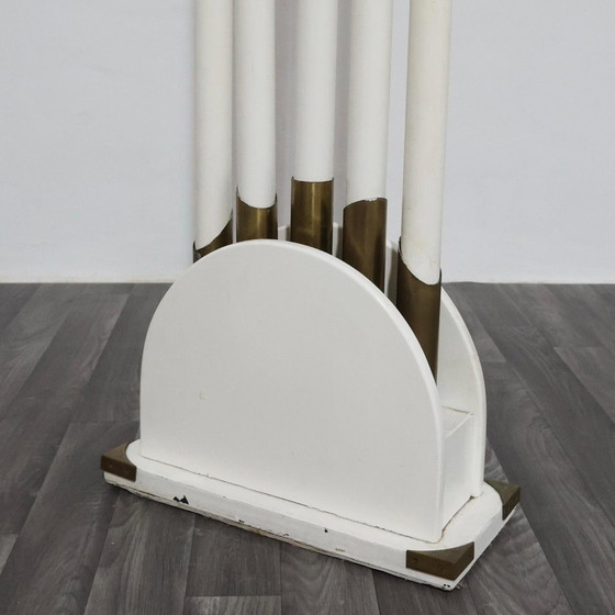 Image 1 of Porte-manteau vintage post-moderne, design moderne des années 1980, bois et laiton