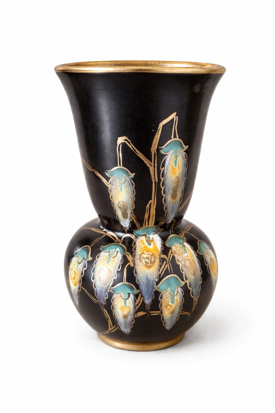 Image 1 of Vintage Regina Gouda "Nora" Pitcher – Hand-Painted Matte Black & Gold – 1930s