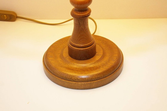 Image 1 of Table lamp wood textile light beige brown fringes 63cm 80s J Vintage