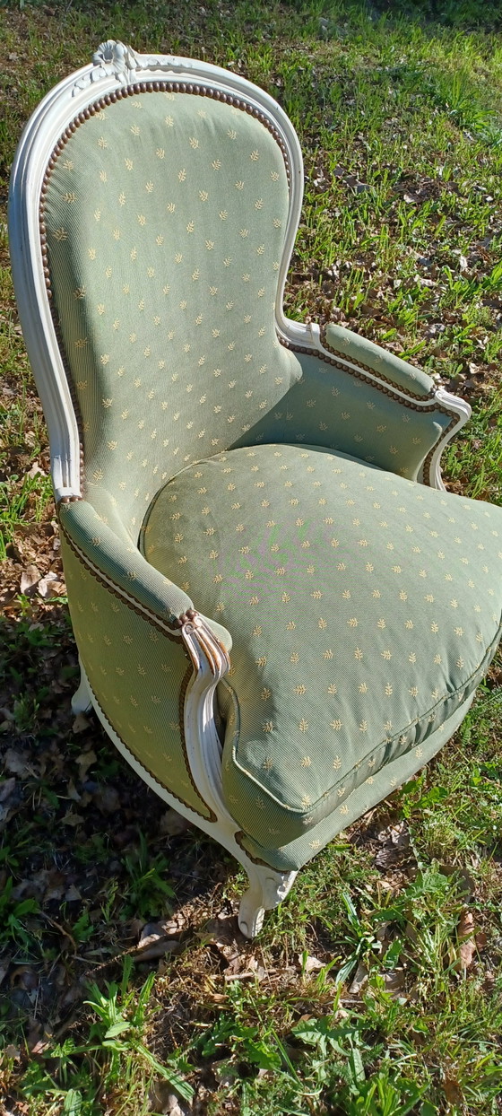 Voltaire Armchair / Louis XV Bergère (White & Green Patina) – Textile, Wood (photo 4 of 5)