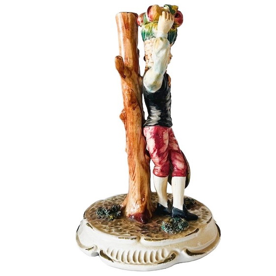 Image 1 of Vintage mid-century Italian Bassano sculpture of a young man with fruit, 1950s, signed