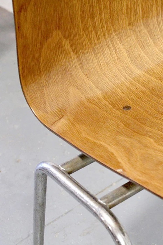 Set di 5 sedie scolastiche vintage in compensato – Sedie da pranzo, Metallo, Legno (photo 5 of 6)