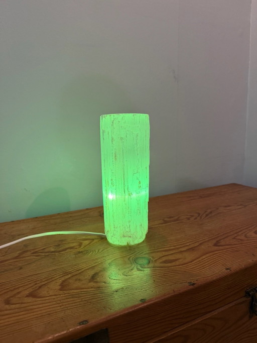 Selenite design mood lamp with green light, vintage 80s model