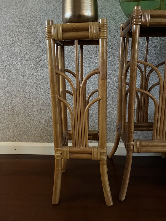 Image 1 of Two Vintage Rattan/Bamboo Plant Tables