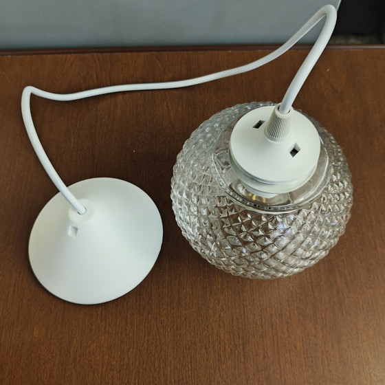 Image 1 of Vintage hanglamp met bolvormig glas, 14 cm – Plafondlamp uit het midden van de 20e eeuw – Opnieuw bedraad