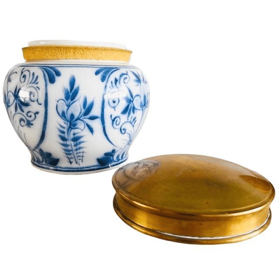 Vintage Delft Blue Lidded Pot Brass Zenith Gouda 1940s – Vases, Ceramic (photo 4 of 6)