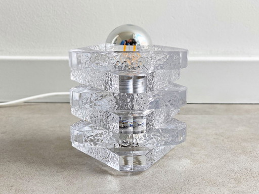 1x Glass Peill & Putzler table lamp, German ice glass light