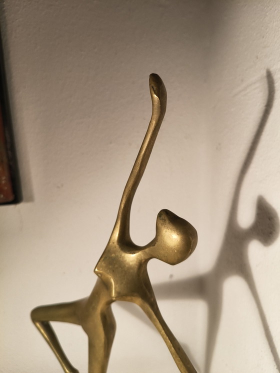 Image 1 of Vintage design modernist stylized brass sculpture of a ballerina dancer