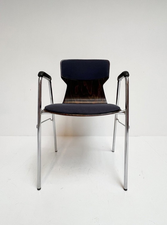 Image 1 of Satz von 6 gepolsterten Eromes Pagholz-Stühlen, 1960er Jahre