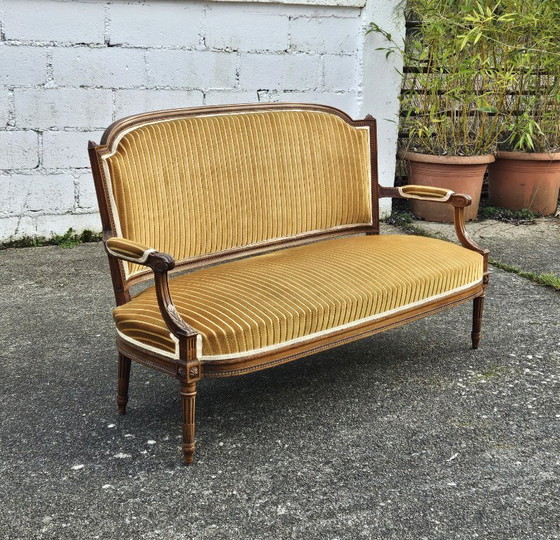 Image 1 of French Antique green Velvet Sofa - Solid Wood Lounge Seater-Claude Sené Style - Louis XVI-late 1900th