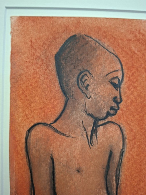 Francine Somers – Young African Child – Original Signed Mixed Media on Paper