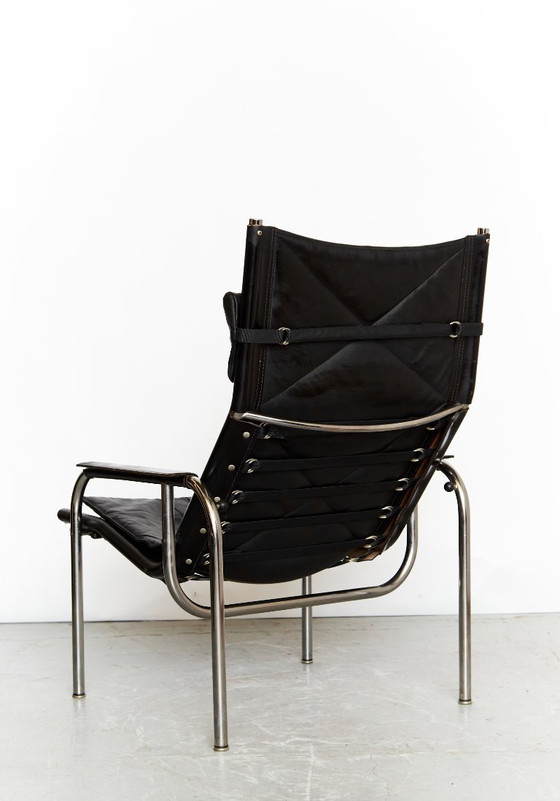 Image 1 of Set vintage di HE1106 Lounge Chair e HE1104 Ottoman di Hans Eichenberger per Strässle, anni '70