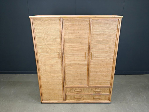 Vintage italian rattan wardrobe, 1960s