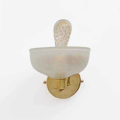 Toegeschreven aan Barovier & Toso Wandlamp in messing en Muranoglas Pulegoso, paar
