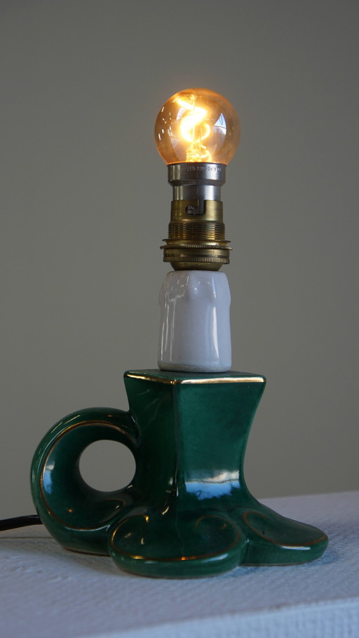 Vintage Groen Keramieken Frans Lampje Met Gouden Accenten