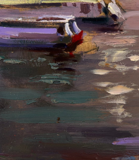 Original Oil Painting Urban Landscape Architecture Port City Sailboats – Paintings & Drawings, Mdf (photo 7 of 10)