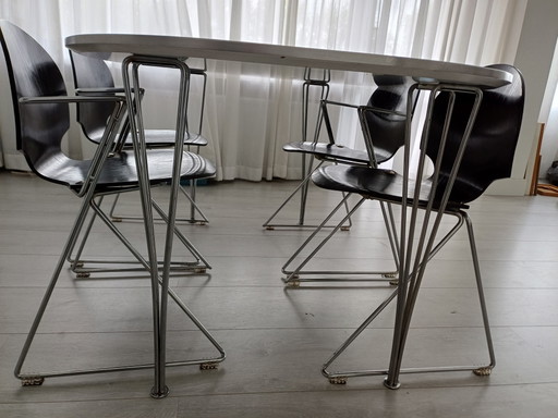 Fritz Hansen Dining Table With Chairs. – eetkamerset, Metal, Wood (photo 2 of 6)