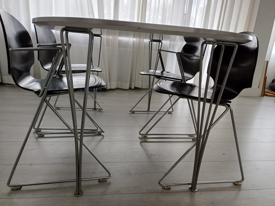Fritz Hansen Dining Table With Chairs. – Dining set, Metal, Wood (photo 2 of 6)