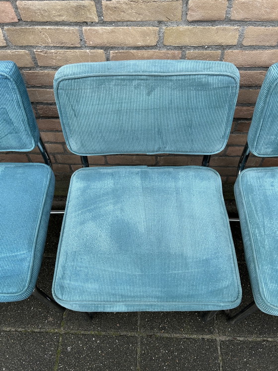 4 Corduroy Chairs with Cholesterol Tubular Frame – Dining chairs, Chrome, Wood (photo 3 of 6)