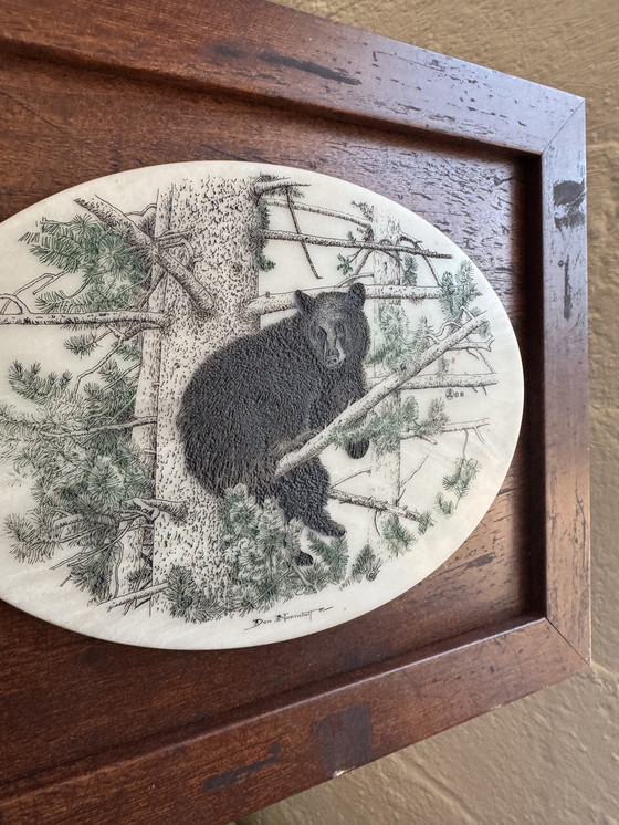 Image 1 of Marble engraving painting of a bear by Don Northcutt